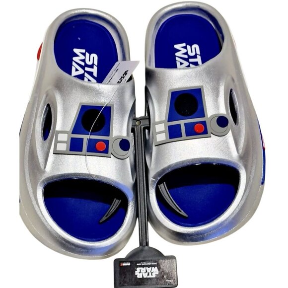 Disney Star Wars Mens Novelty Sport R2 D2 Slides Silver Sandals Size 7 New - Picture 13 of 14
